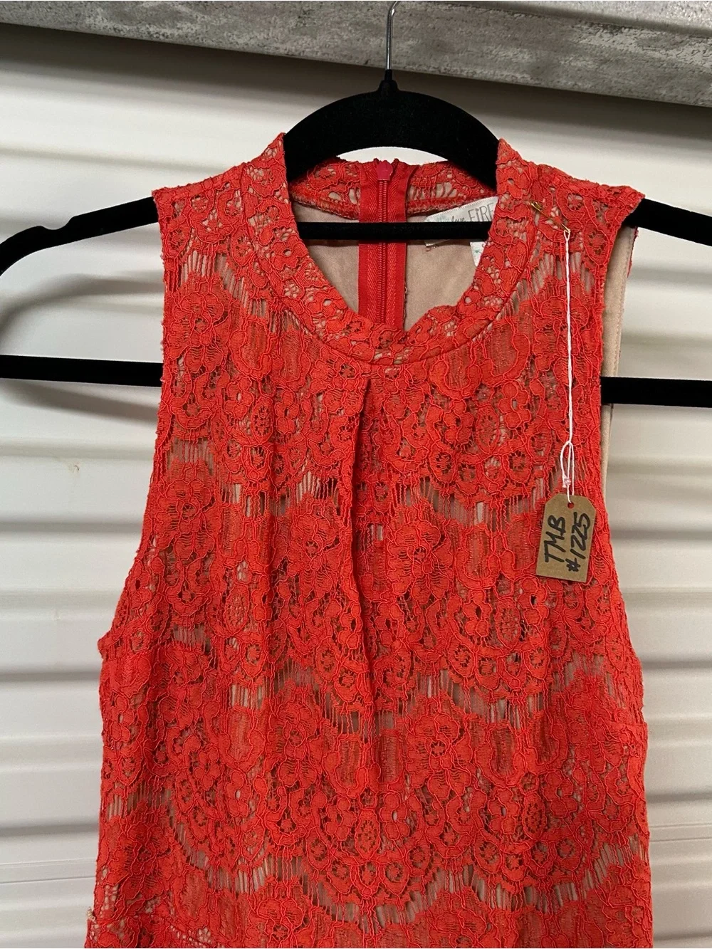 love, Fire Coral Red Sleeveless Lace A-Line Dress